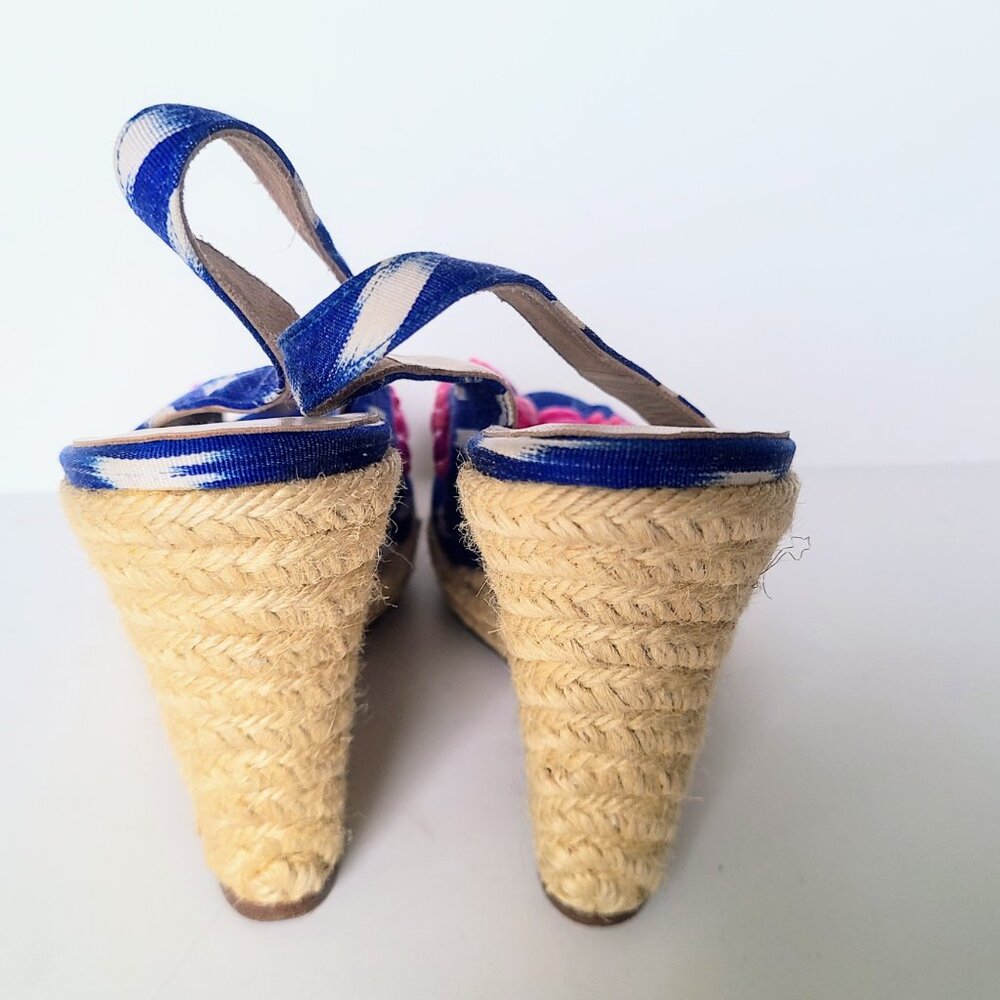 Oscar De La Renta Blue/White Print Slingback Espadrille Wedge Sandal Heels EU 40 - Picture 4 of 9